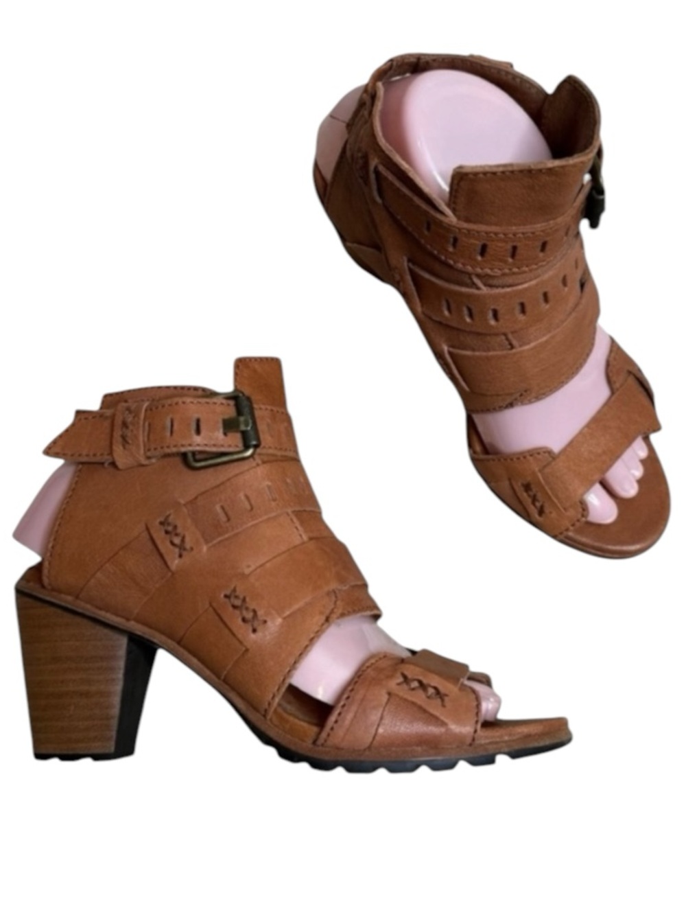 Sorel Nadia Buckle Sandals 7 Camel Tan Block Heel